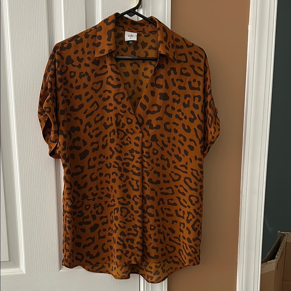 CAbi Brown Button Down Blouse with Notched Collar